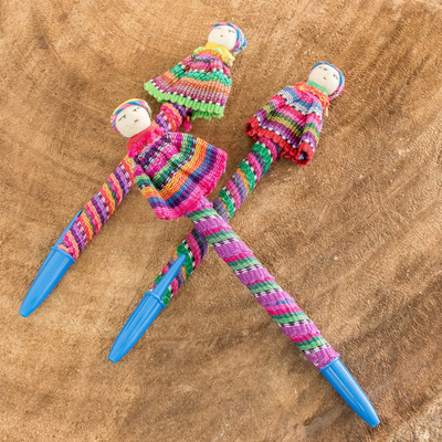 Bolígrafos cubiertos de algodón, 'Quitapenas' (juego de 3) - Bolígrafos Worry Doll hechos a mano (juego de 3)