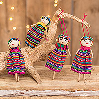 Cotton ornaments, 'Frida's Christmas' (set of 4)