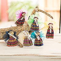 Cotton ornaments, 'Angels of Hope' (set of 6)