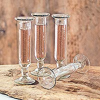 Blown glass champagne flutes, 'Tiny Bubbles' (set of 4) - Clear Champagne Flutes from Guatemala (Set of 4)