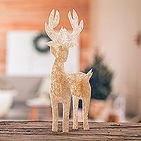 Natural fiber figurine, 'White Stag’ - Costa Rican Handmade Natural Fiber Deer Figurine