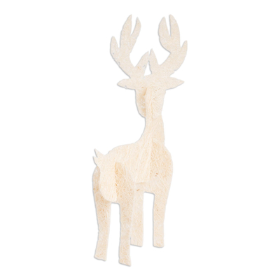 Natural fiber figurine, 'White Stag’ - Costa Rican Handmade Natural Fiber Deer Figurine