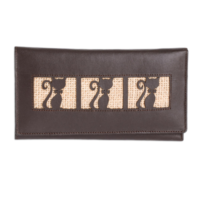 Kitty Cat Jute Trim Brown Leather Wallet