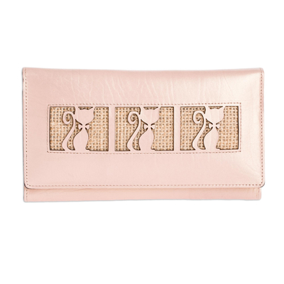 Kitty Cat Jute Trim Pale Pink Leather Wallet