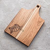 Wood cutting board, 'Laurel Turtle' - Handmade Laurel Wood Cutting Board with Turtle Motif
