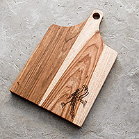 Wood cutting board, 'Laurel Macaw' - Handmade Laurel Wood Cutting Board with Macaw Motif