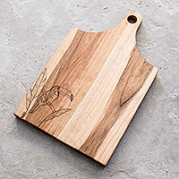 Wood cutting board, 'Laurel Toucan' - Handmade Pyrographic Laurel Wood Cutting Board with Bird