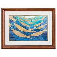 'Beauty in the Sea' - Oil on Canvas of Fish in the Ocean in Blue and Gold