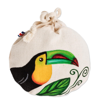Costa Rican Hand Painted Toucan Cotton Drawstring Pouch