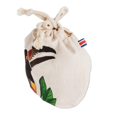 Bolsa de algodón - Bolsito de algodón con cordón de tucán costarricense pintado a mano
