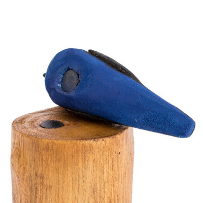 Portalápices de madera - Portalápices de madera de pájaro 'mielero turquesa' tallado a mano