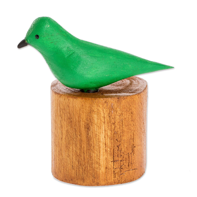 Bleistifthalter aus Holz - Federmäppchen aus Holz mit weiblichem grünem Honeycreeper-Vogel von Costa