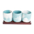 Cement mini flower pots with mahogany base, 'Abstract Waves' (set of 3) - Ocean-Inspired Flower Pots on Mahogany Base (Set of 3)