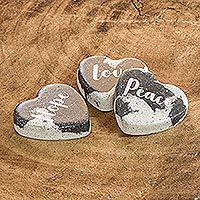 Concrete home accents, 'Peace, Love and Hope' (set of 3) - Handmade Heart Home Accents (Set of 3)