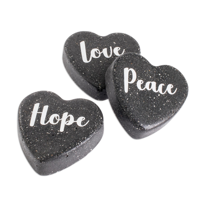 Concrete home accents, 'Love, Peace and Hope' (set of 3) - Handmade Concrete Home Accents (Set of 3)
