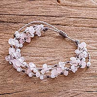 Rose quartz beaded wristband bracelet, 'Natural Allure in Pink'