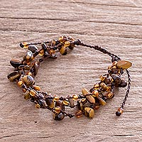 Tiger's eye beaded wristband bracelet, 'Natural Allure in Brown'