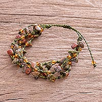 Natural Unakite Beaded Bracelet,'Natural Allure in Olive'