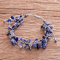 Lapis lazuli beaded wristband bracelet, 'Natural Allure in Blue'