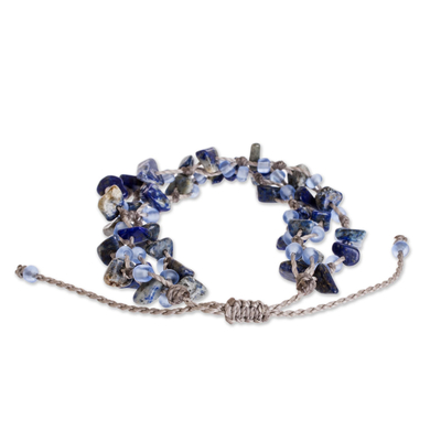 Lapis lazuli beaded wristband bracelet, 'Natural Allure in Blue' - Beaded Lapis Lazuli Bracelet