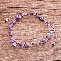 Amethyst beaded charm bracelet, 'Lilac Star' - Star Charm Amethyst Bracelet