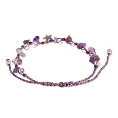 Amethyst beaded charm bracelet, 'Lilac Star' - Star Charm Amethyst Bracelet