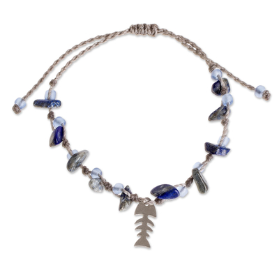 Fishbone Charm Lapis Lazuli Bracelet