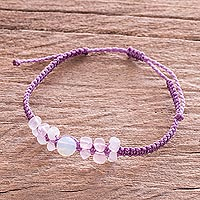 Rose quartz and moonstone macrame pendant bracelet, 'Moon Rose' - Natural Moonstone Pendant Bracelet