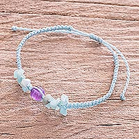 Amethyst and aquamarine macrame pendant bracelet, 'Cool Harmony' - Aquamarine and Amethyst Bracelet