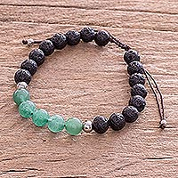 Quartz and lava stone beaded bracelet, 'Cool Contrast in Green' - Lava Stone Bracelet with Green Quartz