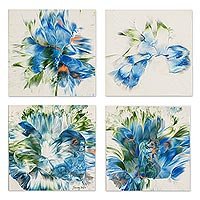 Quadriptych, 'Blue Thoughts' (set of 4) - Abstract Painting Quadriptych (Set of 4)