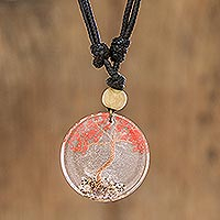 Handcrafted pendant necklace, 'Arbol de la Vida in Red' - Tree of Life Pendant Necklace