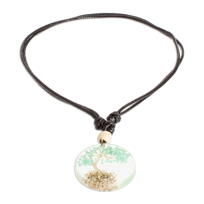 Handcrafted pendant necklace, 'Arbol de la Vida in Mint' - Mint Tree of Life Necklace