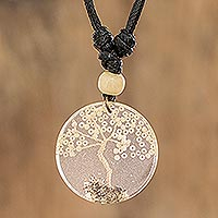 Handcrafted pendant necklace, 'Arbol de la Vida in Beige' - Handmade Tree of Life Necklace