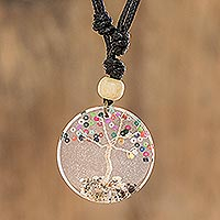 Handcrafted pendant necklace, 'Arbol de la Vida in Multi' - Beaded Tree of Life Necklace