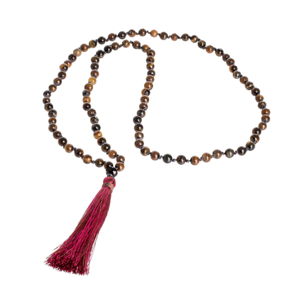 Tiger's eye long beaded necklace, 'Bohemian Tiger' - Natural Tiger's Eye Necklace