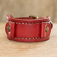 Men's faux leather cuff bracelet, 'Tamarindo Trend in Red' - Handcrafted Red Faux Leather Men's Bracelet