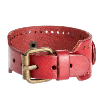 Men's faux leather cuff bracelet, 'Tamarindo Trend in Red' - Handcrafted Red Faux Leather Men's Bracelet