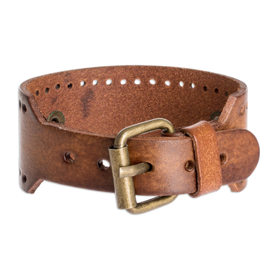 Men's faux leather cuff bracelet, 'Tamarindo Trend in Brown' - Brown Faux Leather Bracelet for Men