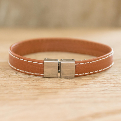 Faux leather wristband bracelet, 'Attraction in Tan' - Handmade Faux Leather Bracelet in Tan