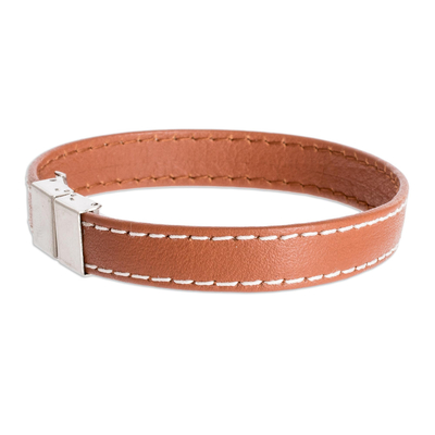 Faux leather wristband bracelet, 'Attraction in Tan' - Handmade Faux Leather Bracelet in Tan