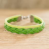 Braided faux leather wristband bracelet, 'Lime Spirit' - Bright Green Faux Leather Bracelet
