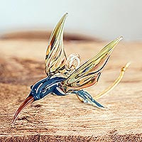 Blown glass figurine, Busy Blue Hummingbird
