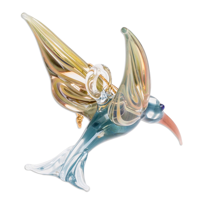 Figurilla de vidrio soplado - Figurilla de colibrí de vidrio soplado hecha a mano costarricense