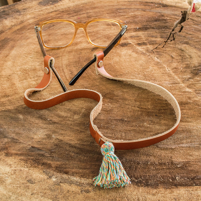 Leather eyeglass and mask lanyard, 'Practical Beauty' - Handcrafted Leather Mask and Eyeglass Lanyard