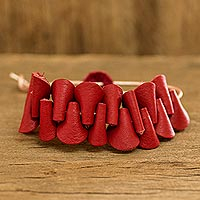 Leather wristband bracelet, 'Crimson Bridge' - Red Leather Bracelet from Costa Rica
