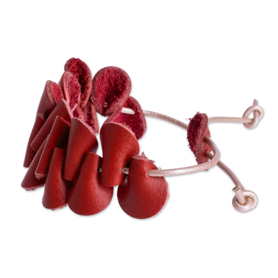 Leather wristband bracelet, 'Crimson Bridge' - Red Leather Bracelet from Costa Rica