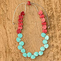 Lederstrang-Halskette „Bright Stepping Stones“ – Lederhalskette in Rot und Aqua
