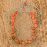 Leather strand necklace, 'Warm Stepping Stones' - Handmade Leather Necklace with Hematite Beads