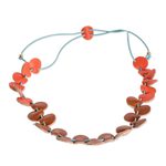 Leather strand necklace, 'Warm Stepping Stones' - Handmade Leather Necklace with Hematite Beads